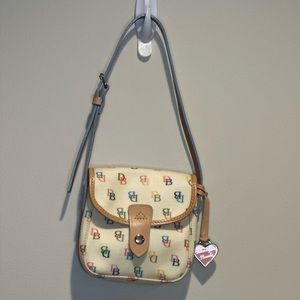 Mini square cross body. Dooney and Burke. White and rainbow.